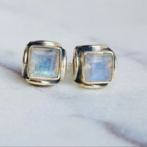 Rainbow Moonstone Sterling Silver Stud Earrings